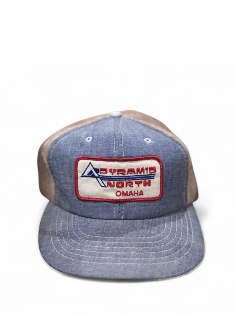 VTG Men’s Trucker Hat Blue and Red Pyramid North Omaha Cap